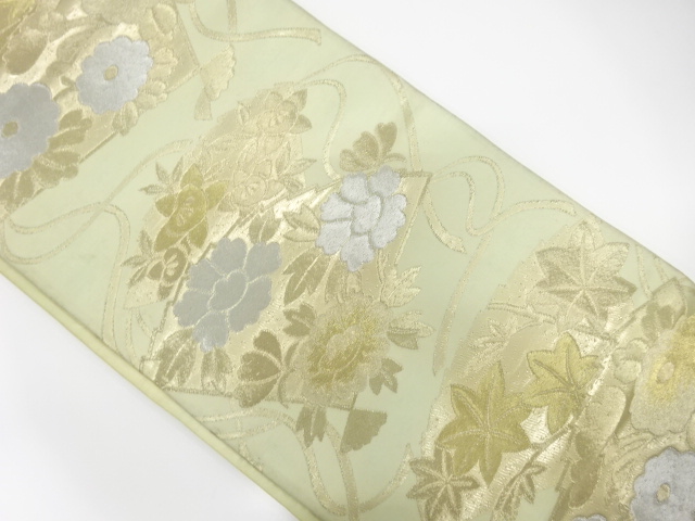 JAPANESE KIMONO / ANTIQUE FUKURO OBI / SILK / WOVEN PEONY & KIKU